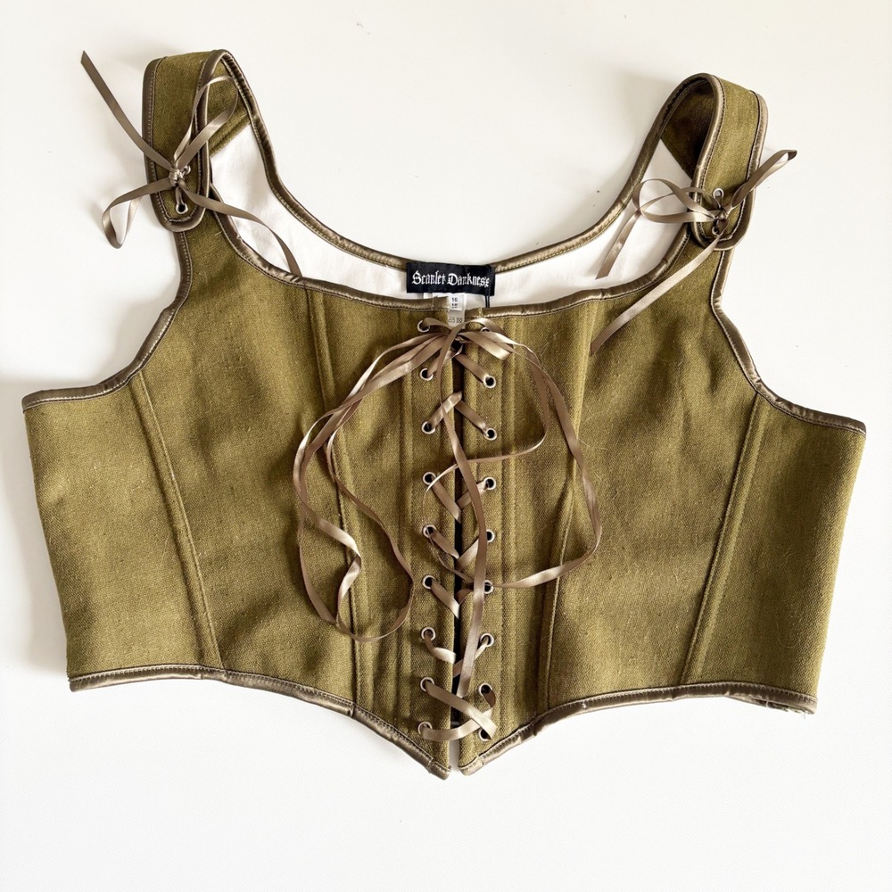Scarlet Darkness Womens Olive Green Renaissance Faire Goblincore Corset Top 16